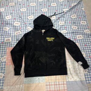 Gallery Dept Black Hooded Zip-Up Sweatshirt With Distressed Detailing